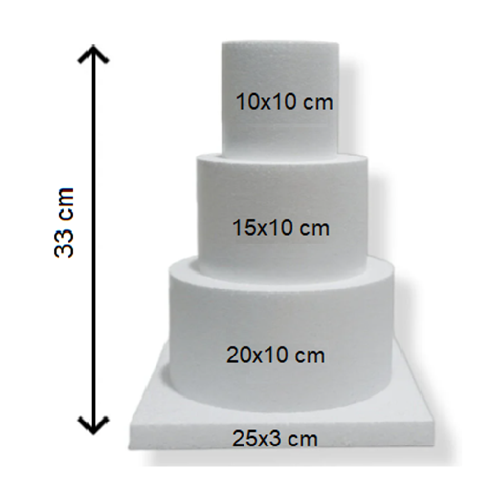 Strafor 3 Katlı Maket Pasta (10x10-15x10-20x10 cm) Tabanlık 25x25x3 cm