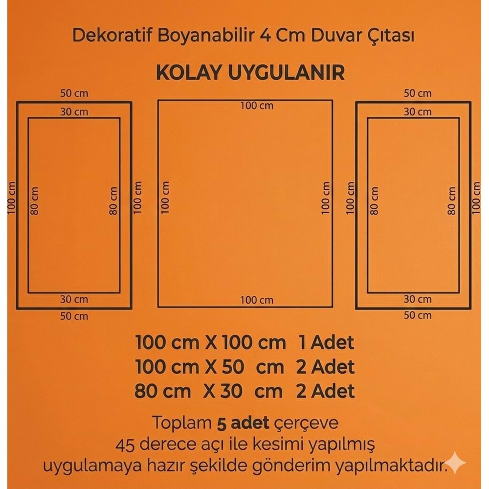Dekoras Dekoratif Boyanabilir Strafor Hazır Kesimli Duvar Çıtası Paketi 4 Cm (iç içe)