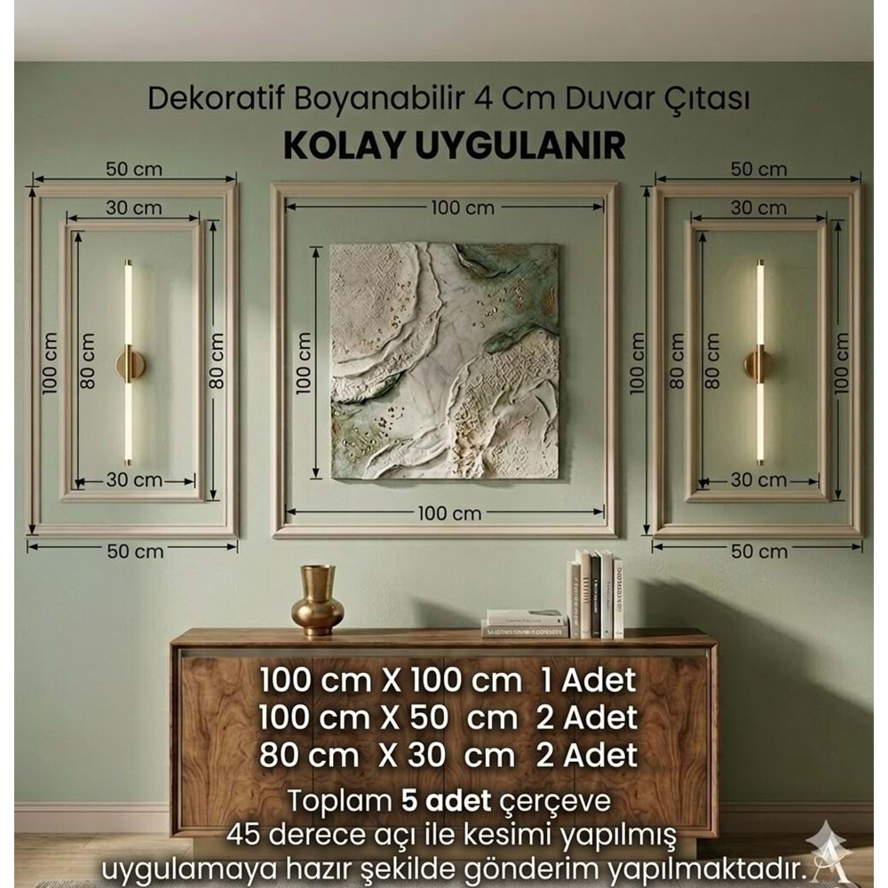 Dekoras Dekoratif Boyanabilir Strafor Hazır Kesimli Duvar Çıtası Paketi 4 Cm (iç içe)