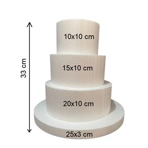 Strafor 3 Katlı Maket Pasta (10x10-15x10-20x10 cm) Tabanlık 25x3 cm