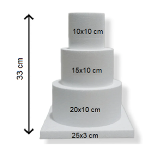 Strafor 3 Katlı Maket Pasta (10x10-15x10-20x10 cm) Tabanlık 25x25x3 cm