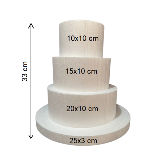Strafor 3 Katlı Maket Pasta (10x10-15x10-20x10 cm) Tabanlık 25x3 cm