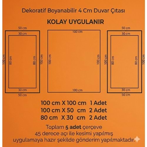 Dekoras Dekoratif Boyanabilir Strafor Hazır Kesimli Duvar Çıtası Paketi 4 Cm (iç içe)
